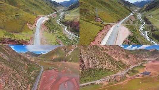 青海玉树公路自然风光航拍高清在线视频素材下载