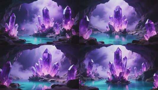梦幻洞穴中的紫色水晶景观高清在线视频素材下载