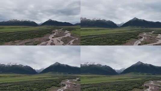 草原雪山河流俯瞰风景高清在线视频素材下载