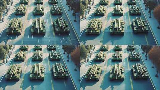 道路上行驶的军用坦克车队高清在线视频素材下载