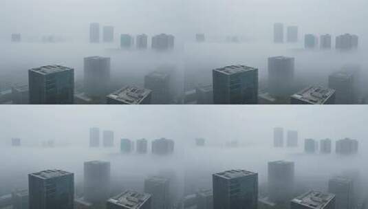 重庆城市大雾平流雾穿楼魔幻航拍视频高清在线视频素材下载