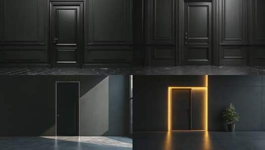 室内黑墙门洞光影场景门简约极简高级高清在线视频素材下载