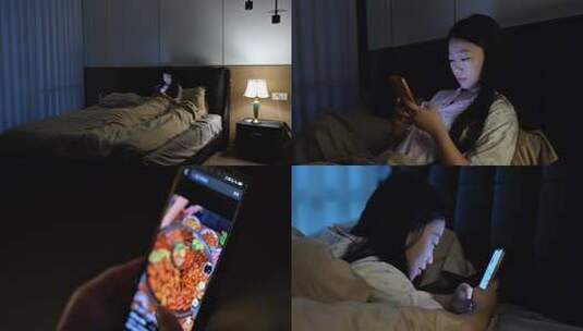 女子夜晚刷手机疲惫揉眼高清在线视频素材下载