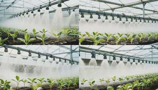 温室大棚内蔬菜灌溉场景高清在线视频素材下载