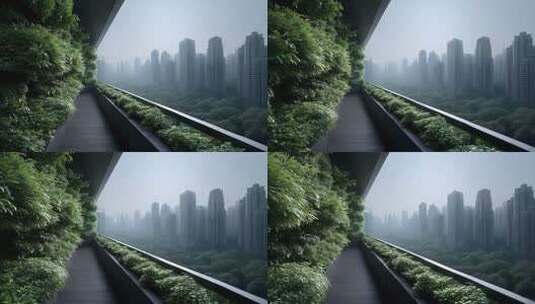 城市绿化建筑：生态阳台俯瞰城市景观高清在线视频素材下载