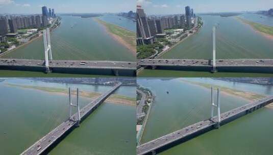 4K江西南昌赣江风光八一大桥车流航拍视频高清在线视频素材下载