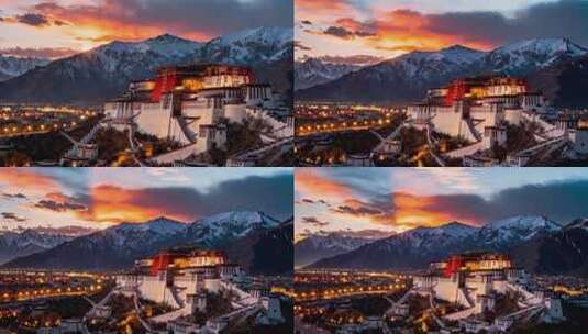 西藏布达拉宫日落延时高清在线视频素材下载