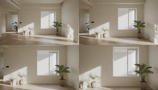 现代极简风阳光空房间温馨治愈场景高清在线视频素材下载