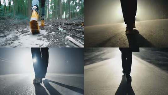 脚步行走背影前行高清在线视频素材下载