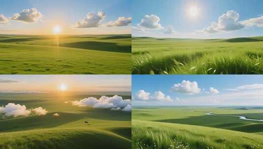 草原上升起不落的太阳合集4K高清在线视频素材下载