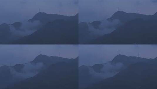 广东茂名信宜石镬坳清晨云雾缭绕风车山高清在线视频素材下载