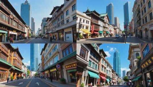 传统与现代建筑并存的街道高清在线视频素材下载