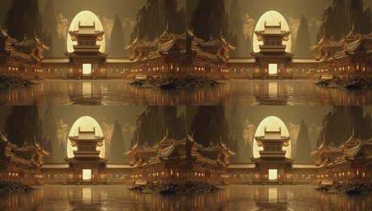 古风中式建筑月夜场景高清在线视频素材下载