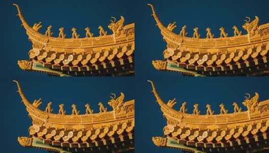 古建筑屋檐脊兽特写高清在线视频素材下载