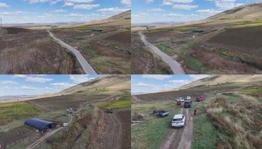 草原上的汽车自驾队伍高清在线视频素材下载