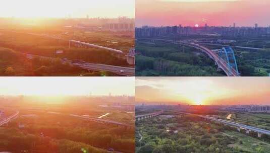 航拍高铁在夕阳下行驶高清在线视频素材下载