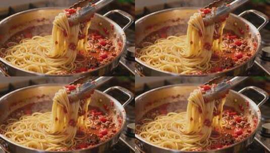 烹饪意大利面特写素材高清在线视频素材下载