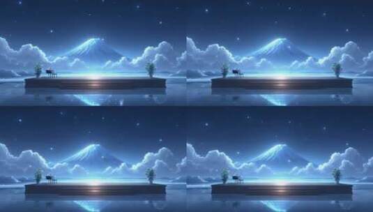 富士山星空下的舞台钢琴演奏高清在线视频素材下载