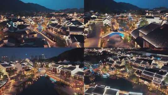 无锡惠山古镇江南水乡夜色航拍夜景高清在线视频素材下载