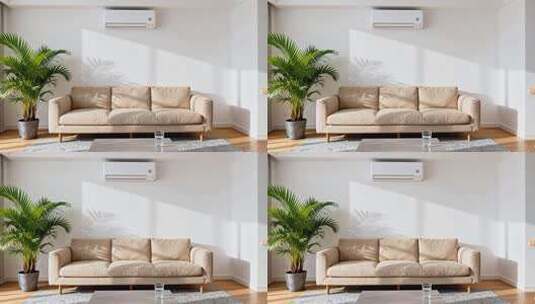 室内米色沙发与绿植空调场景高清在线视频素材下载