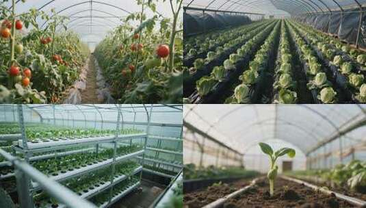 温室大棚内蔬菜幼苗种植景象高清在线视频素材下载