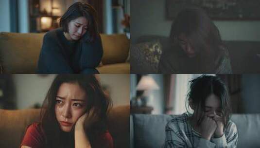 独居女性伤感情绪哭泣难过心情高清在线视频素材下载