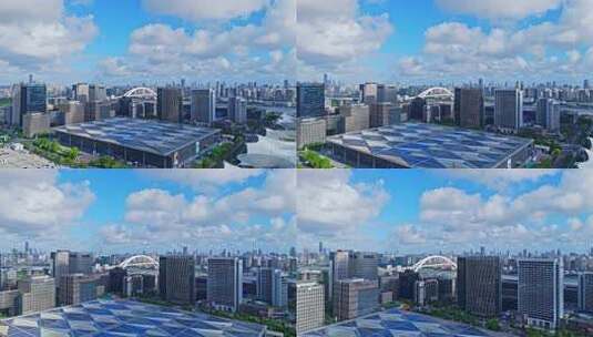 4k实时航拍上海世博园区-世博展览馆高清在线视频素材下载