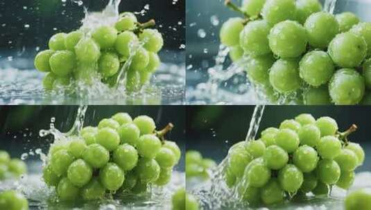 清水冲洗新鲜绿葡萄高清在线视频素材下载