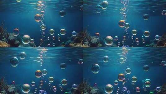 海洋中上升的彩色气泡高清在线视频素材下载