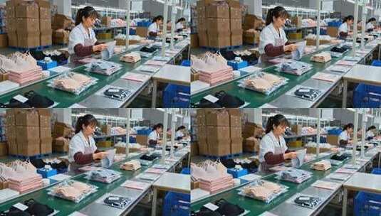 工厂女工内衣流水线作业高清在线视频素材下载