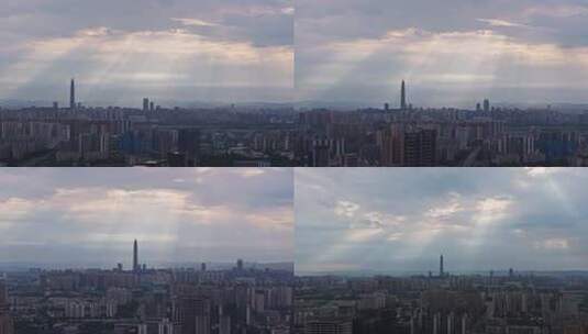 早晨成都最高楼附近天空清晰的太阳光线高清在线视频素材下载