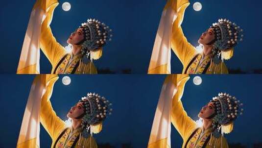 戏曲演员月夜舞动水袖高清在线视频素材下载