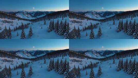 雪山松林月夜全景高清在线视频素材下载