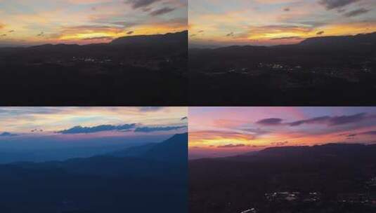 夕阳下的城市与山脉全景 武隆仙女镇高清在线视频素材下载