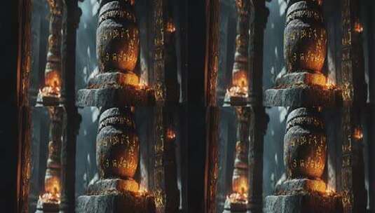 神秘古迹中的古老石柱场景高清在线视频素材下载