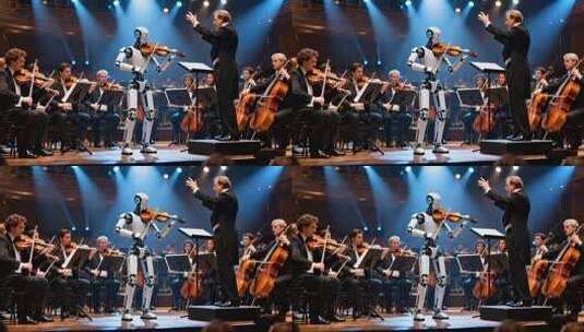 机器人与乐团演奏交响乐高清在线视频素材下载