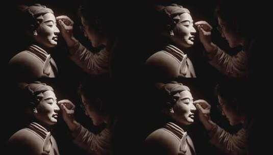 匠人匠心：修复兵马俑面部细节的瞬间高清在线视频素材下载