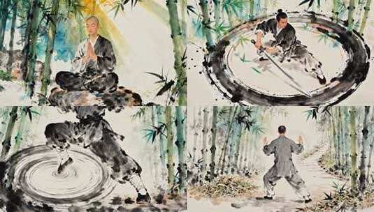 水墨竹林功夫修炼 太极武术意境视频高清在线视频素材下载