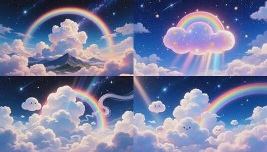 彩虹彩云可爱云朵祥云梦幻星空唯美合集4K高清在线视频素材下载