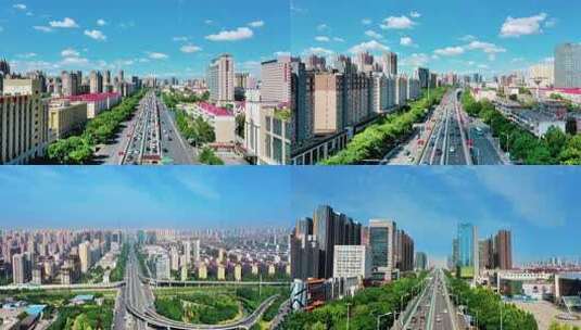 城市街道车流与建筑景观高清在线视频素材下载