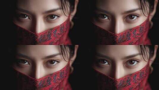 东方女性面纱下的神秘眼神高清在线视频素材下载