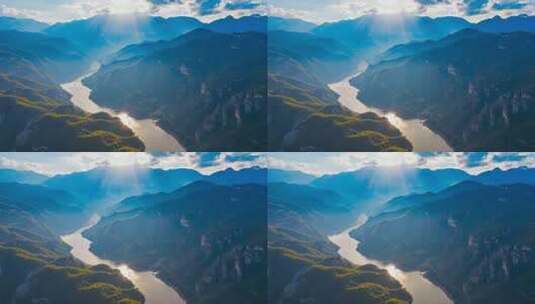 山脉河流自然风光航拍素材高清在线视频素材下载