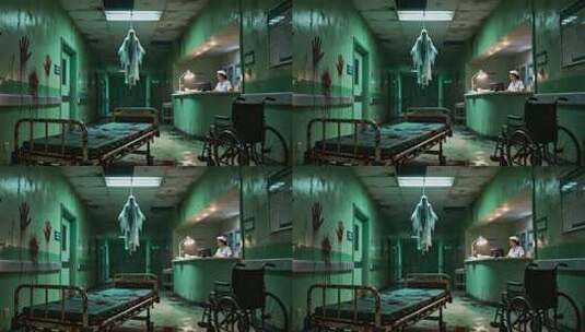 医院走廊幽灵恐怖场景高清在线视频素材下载
