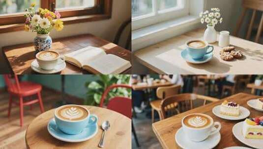 阳光咖啡馆花艺杯具温馨场景高清在线视频素材下载