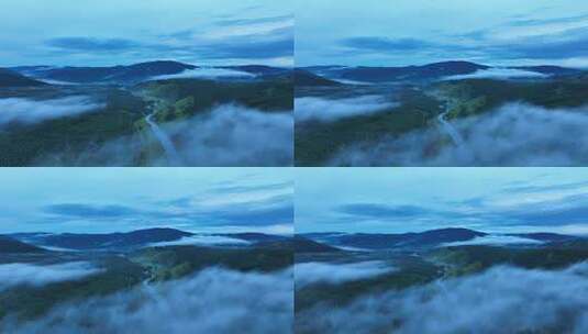 流淌在云雾山林中的哈拉哈河高清在线视频素材下载