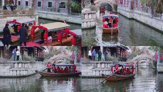 台儿庄古城船妹子摇橹篇荟萃高清在线视频素材下载