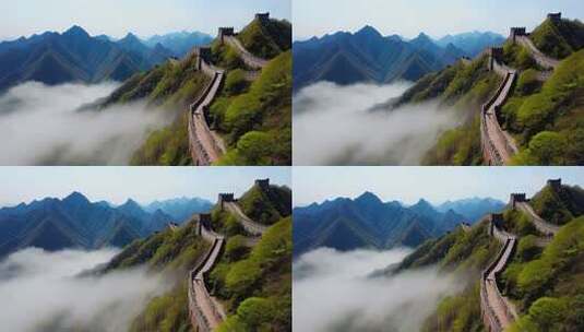 长城山间云雾环绕全景高清在线视频素材下载