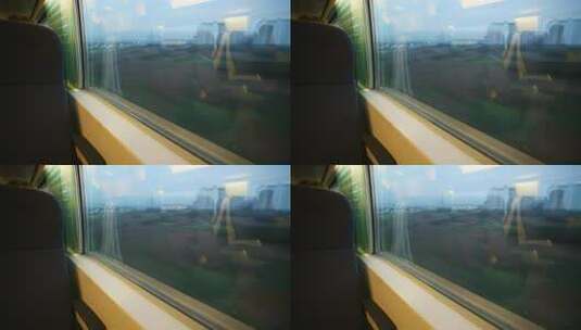 火车车厢内透过车窗看风景高清在线视频素材下载