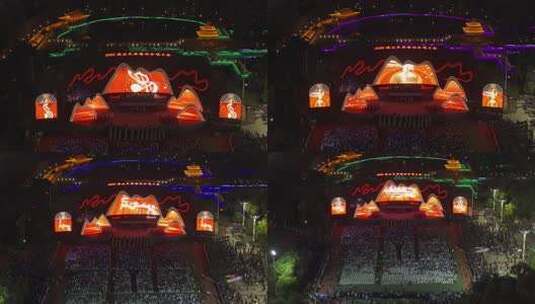 陕北民歌合唱大会夜晚舞台高清在线视频素材下载