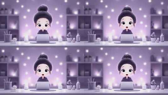 卡通女孩居家办公专注创作高清在线视频素材下载